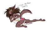  breathing_breather breathing_brother brown_fur brown_hair butt canine ears_up english_text female fur hair keidran long_hair looking_at_viewer mammal natani open_mouth panties plain_background text towel twokinds underwear wet wolf 