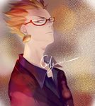  bad_id bad_pixiv_id bespectacled blonde_hair earrings fate/stay_night fate_(series) gilgamesh glasses hair_up jewelry lorein male_focus red-framed_eyewear red_eyes solo 