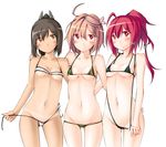  bikini bikini_tan blush breasts brown_hair duplicate highres i-168_(kantai_collection) i-401_(kantai_collection) i-58_(kantai_collection) kaminagi_(kaminagi-tei) kantai_collection looking_at_viewer micro_bikini multiple_girls navel ponytail red_hair short_hair small_breasts smile swimsuit tan tanline 