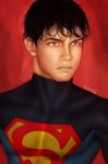  1boy black_hair blue_eyes dc_comics male male_focus portrait s_shield solo superboy superman_(series) 