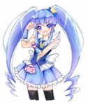  black_legwear blue_eyes blue_hair blue_skirt crown cure_princess happinesscharge_precure! heart lyra-kotto magical_girl open_mouth precure shirayuki_hime skirt solo thighhighs twintails 
