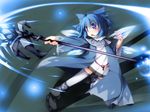  adapted_costume blue_eyes blue_hair bow cape cirno hair_bow ice ice_wings rod sasasa_(nashi) short_hair solo thighhighs touhou white_legwear wings 