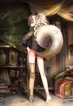  boots bulge candle candy clothes eyeball food from_behind highres kokutou_mimi looking_back male_focus mechanical_leg original otoko_no_ko pointy_ears prosthesis robot solo tail wrench 