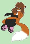  back back_turned black_and_white black_fur breasts brown_fur brown_hair canine chest_tuft claws colored cute digitigrade fangs female fox from_behind fur green_background green_eyes hair hindpaw invalid_tag keidran long_hair looking_at_viewer looking_back lying mammal monochrome on_floor open_mouth pawpads paws pink_paws plain_background sketch slit_pupils solo tom_fischbach tuft twokinds white_belly white_fur 