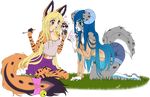  alpha_channel bell blonde_hair clothing cute female fur grass green_eyes grey_fur hair horn ice_cream kneeling long_hair nataly-b open_mouth orange_fur plain_background purple_eyes skirt top transparent_background 