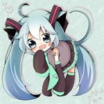  animal_ears aqua_eyes blue_hair blush cat_ears cat_tail chibi detached_sleeves hatsune_miku long_hair looking_at_viewer necktie open_mouth shii_(cocoa) skirt smile solo tail thighhighs twintails vocaloid 