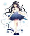  black_hair closed_eyes dress kuroi_(liar-player) light_smile long_hair original setsuko_(kose) snowflakes solo very_long_hair 