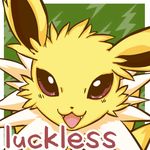  border brown_eyes cute eeveelution fangs feral fur green_background headshot_portrait invalid_color invalid_tag jolteon lightning_bolt looking_at_viewer lucklessprinsu nintendo open_mouth plain_background pok&#233;mon pok&eacute;mon portrait solo video_games yellow_fur 