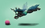  absurd_res changeling crown fangs female feral friendship_is_magic green_eyes happy hi_res my_little_pony open_mouth otakuap plain_background queen_chrysalis_(mlp) solo yarn 