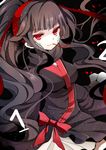  azami_(kagerou_project) bad_id bad_pixiv_id black_hair forked_tongue fumiko_(miruyuana) gorgon hair_ribbon highres japanese_clothes kagerou_project long_hair red_eyes ribbon scales tongue very_long_hair 