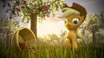  apple applejack_(mlp) argodaemon blonde_hair cowboy_hat earth_pony equine female feral freckles friendship_is_magic fruit fur grass green_eyes hair hat hi_res horse mammal my_little_pony orange_fur outside pony solo tree 