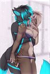  anthro blue_highlights bra breasts cat collar duo f-r95 falla fangs feline female kisha lesbian licking long_tongue mammal nipples panties sabertooth thong tongue tongue_out topless underwear undressing 