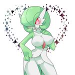  1girl bottomless breasts cleavage female gardevoir green_hair large_breasts navel nintendo no_humans pokemon red_eyes short_hair solo zakro 