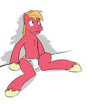  anthro big_macintosh_(mlp) blonde_hair briefs chest_tuft clothed clothing earth_pony equine freckles friendship_is_magic fur fuze green_eyes hair hi_res hooves horse male mammal my_little_pony open_mouth partially_clothed plain_background pony red_fur sitting skimpy solo spread_legs spreading tongue topless tuft underwear 