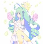  alraune_(p&amp;d) flower green_eyes green_hair long_hair nagisa_kurousagi plant_girl puzzle_&amp;_dragons simple_background staff 