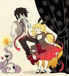  1girl adventure_time alternate_costume animal_ears blonde_hair blush bunny_ears dress fionna_the_human_girl genderswap genderswap_(mtf) gothic_lolita grey_skin hiyori_chisha lolita_fashion long_hair marshall_lee short_hair skull snake very_long_hair 