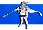  armor boots bowl_cut cape green_eyes male_focus plaid plaid_scarf polearm scarf setanta shin_megami_tensei solo spear taa_(acid) thigh_boots thighhighs weapon 