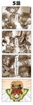  &gt;_&lt; 4koma aki_minoriko box cardboard_box closed_eyes comic flashback forest highres leg_hug nature open_mouth praying rappa_(rappaya) red_eyes sitting smile solo touhou translated 