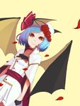  alternate_costume arms_at_sides atg_(wttoo0202) bad_id bad_pixiv_id bat_wings black_gloves bow cape clenched_hands flower gloves hat hat_bow hat_ornament lavender_hair looking_at_viewer petals red_eyes red_flower red_rose remilia_scarlet rose short_hair smile solo touhou wings 