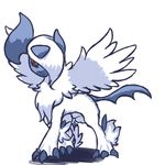  balls chest_tuft claws feral fluffy fur horn looking_at_viewer male mega_absol mega_evolution nintendo plain_background pok&#233;mon pok&eacute;mon red_eyes sheath simple_background solo tuft video_games white_background wings 