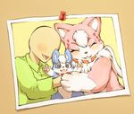  &lt;3 anthro bald blue_fur blush breasts canine collar cute eyelashes eyes_closed faceless_male female fur group happy human male mammal open_mouth paws photo pink_fur smile tamanosuke tongue 