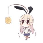  blonde_hair blush blush_stickers bread chibi elbow_gloves food gloves hairband kantai_collection kurono_nekomaru long_hair melon_bread shimakaze_(kantai_collection) skirt solo striped striped_legwear thighhighs 