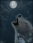  canine chasington feral howl mammal moon night open_mouth sky teeth wolf 