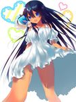  animal animal_on_shoulder bad_id bad_pixiv_id black_hair blue_eyes captain_earth dress heart highres long_hair looking_at_viewer mutou_hana open_mouth pitz solo tmss white_dress 