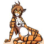  brown_hair chest_tuft ears_up female flora_(twokinds) fur hair holtzmann long_hair nipples nude open_mouth orange_fur pregnant sitting stripes tuft twokinds white_fur yellow_eyes 