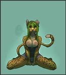  cheetah clothed clothing digital-maesma feline female fur kneeling looking_at_viewer mammal nipple_piercing nipples piercing sheetah skimpy solo teeth wariza 
