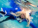  1girl asian asphyxiation atago_(kantai_collection) atago_(kantai_collection)_(cosplay) blonde_hair breasts chouzuki_maryou cosplay drowning gloves kantai_collection large_breasts military military_uniform personification photo plump solo underwater uniform 