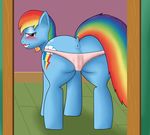  blue_fur camel_toe cutie_mark equine fableiii friendship_is_magic fur hair half-closed_eyes horse looking_at_viewer looking_back mammal multi-colored_hair my_little_pony pony purple_eyes rainbow_dash_(mlp) rainbow_hair rainbow_tail solo teeth tumblr underwear 