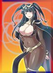  black_hair bodysuit breasts cameltoe cleavage fire_emblem fire_emblem:_kakusei highres large_breasts long_hair looking_at_viewer naughty_face navel nipples puffy_nipples see-through sheer_bodysuit smile solo tharja twintails two_side_up very_long_hair yunioshi 