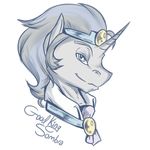  english_text equine evehly friendship_is_magic fur green_eyes grey_fur grey_hair hair half-closed_eyes horn king_sombra_(mlp) looking_at_viewer male mammal my_little_pony plain_background smile solo text two_tone_hair unicorn white_background 