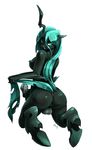  anus audrarius black_body breasts butt changeling fangs friendship_is_magic green_eyes green_hair hair herm hi_res intersex long_hair looking_at_viewer looking_back my_little_pony nude penis plain_background pussy queen_chrysalis_(mlp) slit_pupils solo white_background 