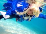  1girl asian asphyxiation atago_(kantai_collection) atago_(kantai_collection)_(cosplay) blonde_hair breasts chouzuki_maryou cosplay drowning gloves kantai_collection large_breasts military military_uniform personification photo plump solo underwater uniform 