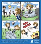  &gt;_&lt; /\/\/\ 2girls 4koma :3 ahoge aizawa_inori animal_ears artist_request ball baseball_cap blonde_hair brown_hair cat_ears chibi closed_eyes comic commentary elbow_gloves english fang field fingerless_gloves gloves grass hair_ornament hat internet_explorer jumping looking_at_another multiple_boys multiple_girls o_o open_mouth os-tan personification side_ponytail single_elbow_glove skirt smoke soccer soccer_ball standing sweat tail telstar thighhighs triangle_mouth white_legwear zettai_ryouiki |_| 