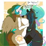  &lt;3 2014 anthro anthrofied arnachy big_breasts black_body blue_hair blush breast_milk breast_suck breasts butt changeling cutie_mark dialog duo english_text equine female fingering friendship_is_magic fur hair hi_res horn huge_breasts lactating lesbian mammal milk multi-colored_hair my_little_pony nipples open_mouth panties panties_around_leg panties_down princess_celestia_(mlp) pussy queen_chrysalis_(mlp) suckling text tongue tongue_out underwear white_fur winged_unicorn wings 