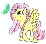  arthropod butterfly cutie_mark equine female fluttershy_(mlp) friendship_is_magic fur hair horse incognitobrony insect long_hair mammal my_little_pony pegasus pink_hair plain_background pony smile solo teal_eyes white_background wings yellow_fur 