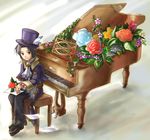  flower formal frederic_chopin fuju hat instrument male_focus piano piano_bench solo top_hat trusty_bell 