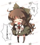  anju_(mocomocousagi) bad_id bad_pixiv_id black_hair blush bow chibi closed_eyes fang hair_bow long_hair reiuji_utsuho solo touhou translated 