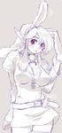  animal_ears belt blush breasts bunny_ears cleavage genderswap genderswap_(mtf) hat large_breasts link long_hair monochrome pink_eyes pointy_ears solo spot_color the_legend_of_zelda thighhighs yajiro_masaru 