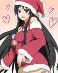  akiyama_mio bad_id bad_pixiv_id black_eyes black_hair blush christmas erito hat heart k-on! long_hair panties pantyshot santa_costume santa_hat simple_background solo striped striped_panties tears underwear very_long_hair 