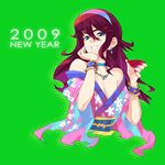  2009 alcohol chin_rest copyright_request earrings hairband japanese_clothes jewelry kimono long_hair nakatomi_ryou new_year sake solo 