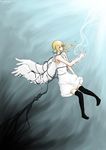  angel blonde_hair blue_eyes dress falling highres sad solo wings 