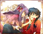  1girl abaraya bad_id bad_pixiv_id braid chinese_clothes hand_on_another's_cheek hand_on_another's_face purple_hair ranma_1/2 saotome_ranma shampoo_(ranma_1/2) single_braid tangzhuang 
