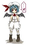  bat_wings blue_hair blush boots hat heart noya_makoto red_eyes remilia_scarlet solo spoken_heart touhou wings 