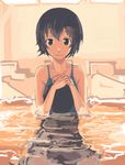  amagami black_hair competition_swimsuit moto_kichi nanasaki_ai one-piece_swimsuit ripples short_hair solo swimsuit water 