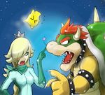  1boy 1girl angry arguing bodysuit bowser chiko_(mario) collar eyes_closed hair_over_one_eye handkerchief hankerchief luma mario_kart nintendo princess_rosalina rosalina_(mario) rosetta_(mario) spiked_collar spikes star super_mario super_mario_bros. super_mario_galaxy 