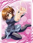  akari_ryuryuwa bad_id bad_pixiv_id brown_eyes brown_hair feet foreshortening hands heart heart_hands hirasawa_yui k-on! moe_moe_kyun! pantyhose school_uniform short_hair solo 